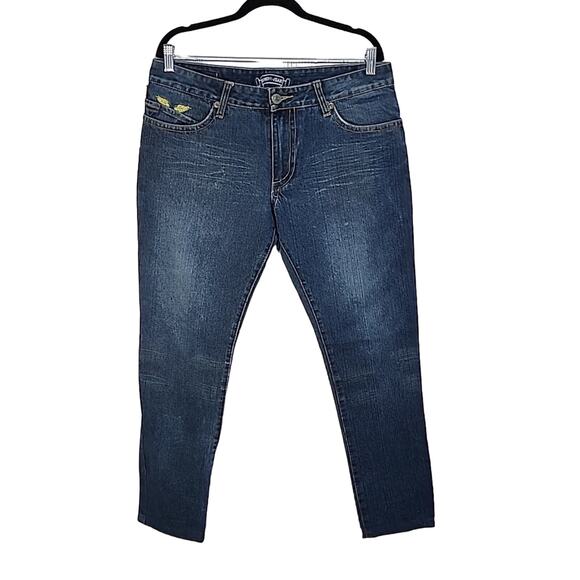 Robin's Jean Army Patch Pocket Detail Straight Leg Jeans Distressed Men's 34